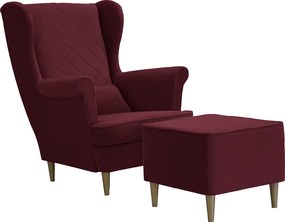 Fotel uszak skandynawski z podnóżkiem CLEO Czerwony