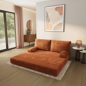 Masseno Sofa piankowa SILAR z funkcją spania, Kanapa z pianki do salonu, Bezmontażowa, Tkanina sztruksowa – Brązowy TILIA 52