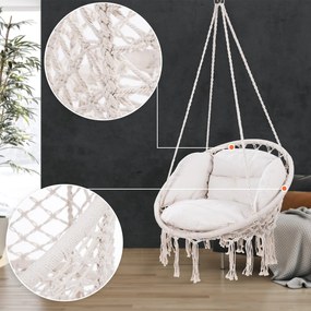 Jurhan Wiszące krzesło BOHO z poduszkami, Ø61cm, beżowa