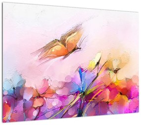 Obraz - Motyl nad kwiatem, abstrakcja (70x50 cm)