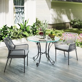 Outsunny Zestaw 2 Krzeseł Ogrodowych, Krzesła Tarasowe, Zdejmowane Poduszki, Oparcie, Podłokietniki, Stal, Rattan, Ciemnoszary