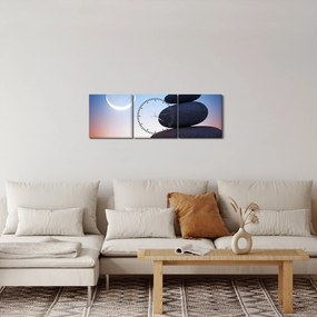 Obraz ułożonych kamieni jeden na drugim (z zegarem) (90x30 cm)