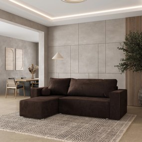 Masseno Narożnik RAVELO z funkcją spania i pojemnikiem na pościel Narozniki L, Rozkładana sofa - Brązowy, MONOLITH 29
