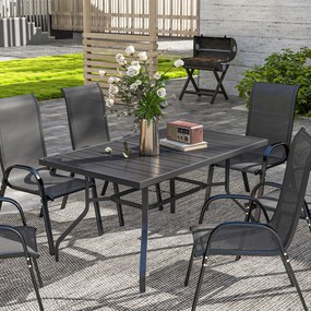 Outsunny Stół Ogrodowy 152x90 cm, Stół Balkonowy Odporny na Warunki Pogodowe, z Otworem na Parasol, Design z Lamelami, Czarny