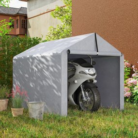 Outsunny Namiot garażowy 2,2 x 1,6 m Wodoodporny namiot na narzędzia ze zwijaną drzwią, dach dwuspadowy, stalowy stelaż, odporny na UV Jasnoszary | Aosom PL