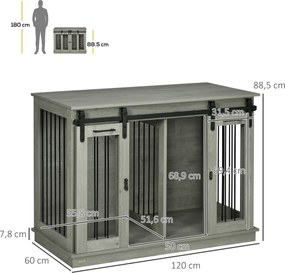 PawHut Klatka dla psów z 2 drzwiami, transporter dla psów, wytrzymały design, zamykana, Szary