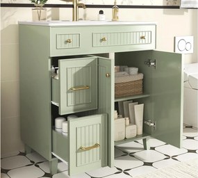 Meble łazienkowe z ceramiczną umywalką - z 2 frontami i 2 szufladami - zielony (bateria nie jest wliczona w cenę)