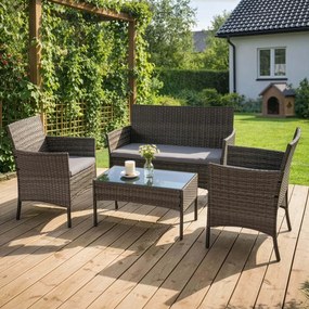 Zestaw Mebli Ogrodowych MISSISIPI Szary Sofa Krzesła Stolik Tarasowy Technorattan Nowoczesne