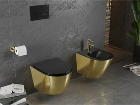Mexen Lena miska wc Rimless z deską wolnoopadającą slim, duroplast, czarna mat/złota - 30224076