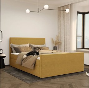 Łóżko kontynentalne z pojemnikiem i topperem VIESTA, tkanina Poso, Żółty, 120x200 cm, H3-Bonell