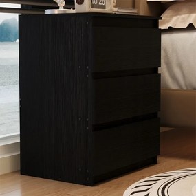 Szafka Nocna Loft Czarna 3 Szuflady 60 cm – Nowoczesny Stolik do Sypialni