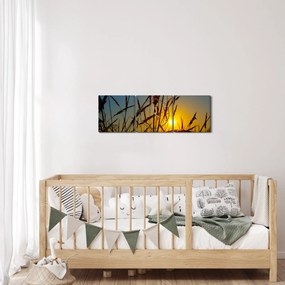 Obraz - Zachód słońca na łące (z zegarem) (90x30 cm)