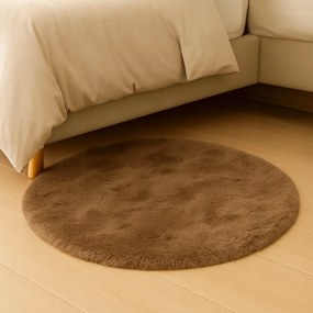 Brązowy Dywanik Okrągły FI 100 Cm Miękki Antypoślizgowy Do Sypialni Salonu