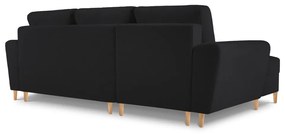 Czarny rozkładany/ze schowkiem narożnik z materiału bouclé (lewostronny/z szezlongiem) Kyoto – Cosmopolitan Design