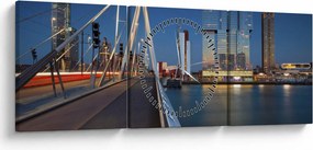 Obraz - Zmierzch w Rotterdamie, Holandia (z zegarem) (90x30 cm)