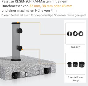 Outsunny Podstawa pod Parasol z Granitu, 28 kg, Koła, dla Masztów 32/38/48mm, Szary