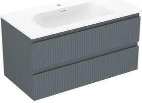 Mexen Rivel szafka łazienkowa 90 cm z umywalką Vela, 2 szuflady, ryflowana , grafit mat/biała mat - 91A20-09047-2-BFF66-W23M0