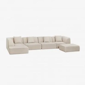 4-częściowa, Lewostronna, Modułowa Sofa Z Leżanką I Tapicerowanym Pufem Cardea Kremowo-beżowy Szenil - Sklum