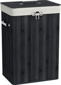 HOMCOM Kosz na pranie, skrzynia na pranie, pojemnik na pranie z pokrywą, worek z płótna, bambus, składany, 72 l, czarny 40 x 30 x 60 cm | Aosom PL
