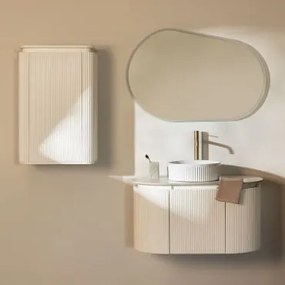 Zestaw Mebli Łazienkowych Z Drewna Carsone Biała & Biała & Redondo Cerámica Blanco Rayas Ø36 Cm Sinqua & Owalna Lampa - Sklum