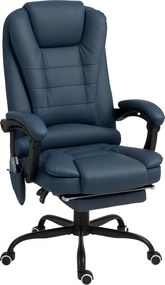Vinsetto Fotel Biurowy z Masażem, 7 Punktów Wibracyjnych, Regulowany Podnóżek i Oparcie, do 120 kg, Wygląd Skóry, Niebieski