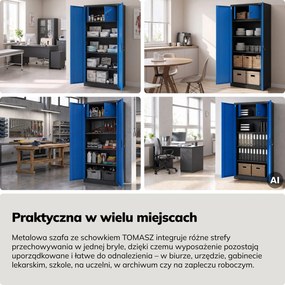 Szafa metalowa ze schowkiem antracytowo-niebieska, 900x1850x450 mm: TOMASZ