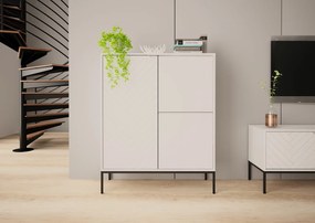 Wysoka komoda w jodełkę Aspen 07 biały mat/czarny