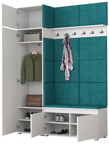 Garderoba z szafką na buty biały + butelkowa zieleń - Linez 5X