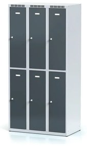 Alfa 3 Metalowa szafka skrytkowa, 6 schowków, 1800 x 900 x 500 mm, zamek obrotowy, drzwi ciemnoszare