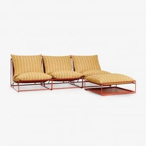 Modułowa Sofa Ogrodowa 3-częściowa Z Pufem Rozkładanym Amaro Miód Żółty - Chocolate & Blk Frame - Sklum