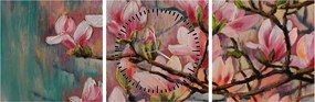 Obraz - Obraz olejny, Kwitnąca sakura (z zegarem) (90x30 cm)