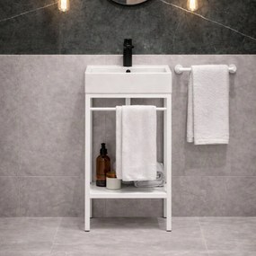 Zestaw umywalka z konglomeratu NAVI 100 x 45 cm + stojąca konsola NAVI Step | Różne kolory | Różne rozmiary : Kolor - Biały, Otwór na baterię - Bez otworów, Rozmiar - 50 x 45 cm