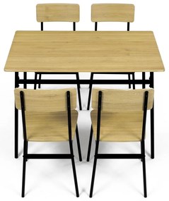 Zestaw jadalniany Industrial z 4 krzesłami, 110 x70 x 76 cm, dziki dąb
