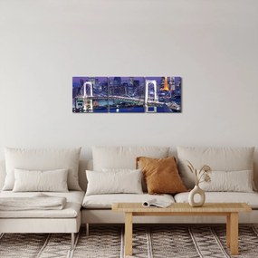 Obraz wielkiego miasta nocą (z zegarem) (90x30 cm)
