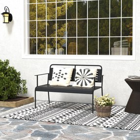 Outsunny Ławka Ogrodowa 2-osobowa, Odporna na Wodę z Oparciem i Podłokietnikami 121 x 64 x 84cm, Czarna