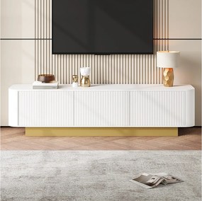 Nowoczesna szafka RTV - 170 x 40,5 x 47 cm - z 3 drzwiami - front teksturowany - MDF + płyta wiórowa - biała