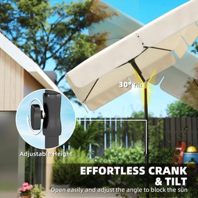Outsunny Parasol 183 x 122 cm, wodoodporny balkonowy parasol z 3-stopniową regulacją i 8 ramionami, beżowy | Aosom PL