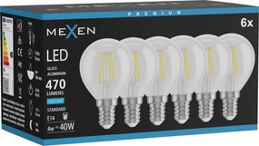 Mexen Vintis 6x żarówka filament LED E14, G45, 4W, Zimna - 6500K, 470 lm, clear - L156-E14-0465-00x06