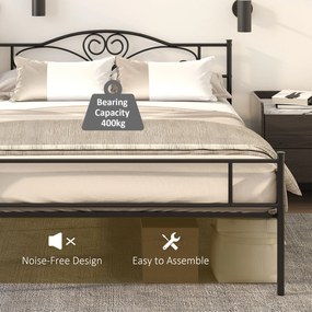 HOMCOM Rama łóżka metalowa z zagłówkiem, udźwig 300 kg, 145L x 211B x 106H cm, Schwarz