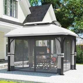 Outsunny pawilon ogrodowy 3x4 metalowy namiot ogrodowy z moskitierą dwupoziomowy dach jasnoszary do ogrodu altana | Aosom PL