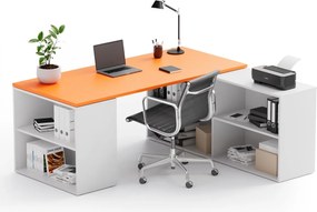 Biurko z przestrzenią do przechowywania BLOCK B01, 180 × 160 cm, biały/pomarańczowy