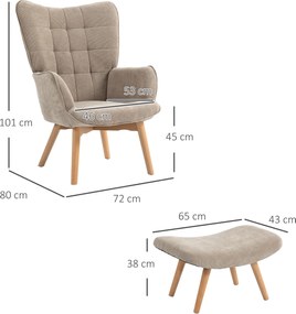 HOMCOM fotel relaksacyjny fotel skandynawski zestaw foteli fotel z podnóżkiem z uszami drewno bukowe szary wygląd sztruksu | Aosom PL