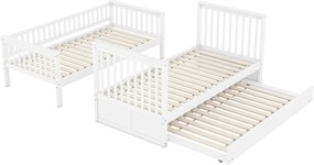 Łóżka piętrowe 2 x 90 x 200 cm + łóżko wysuwane 90 x 190 cm - Drewno MDF - Białe - ANTHONY