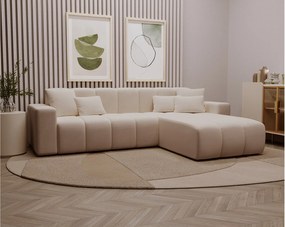 Emporius Miral narożnik w kształcie L - sofa do salonu bez funkcji spania i bez pojemnika - nowoczesny styl, prawostronny, tkanina aksamitna, beżowy (Komodo 11)