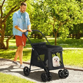 Outsunny Wózek dla Psa z Poduszką 3 Kieszenie Składany do 20kg Czarny | Aosom PL