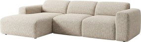 Kanapa narożna duża lewostronna z elektryczną wysuwaną siedziskiem z beżowej tkaniny POGNI marki Maison Céphy