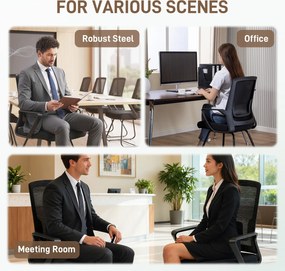 HOMCOM Krzesło biurowe z podłokietnikami, wsparciem lędźwiowym, siatkowym oparciem, do biura, sali konferencyjnej, czarne | Aosom PL