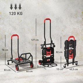 HOMCOM 2-w-1 wózek platformowy i wózek ręczny składany z kółkami skrętnymi, uchwytem, stalowy do 120 kg | Aosom PL