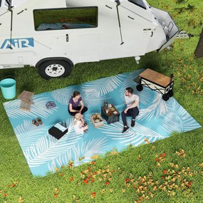 Outsunny Dywan Ogrodowy Odwracalny Wytrzymały Odporny na Warunki Atmosferyczne z Torbą Transportową i Mocowaniami 274 x 182 cm Jasnoniebieski + Biały | Aosom PL