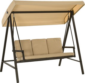 Outsunny Huśtawka Ogrodowa 3-osobowa z Regulowanym Daszkiem Beżowa 200x125x175cm | Aosom PL